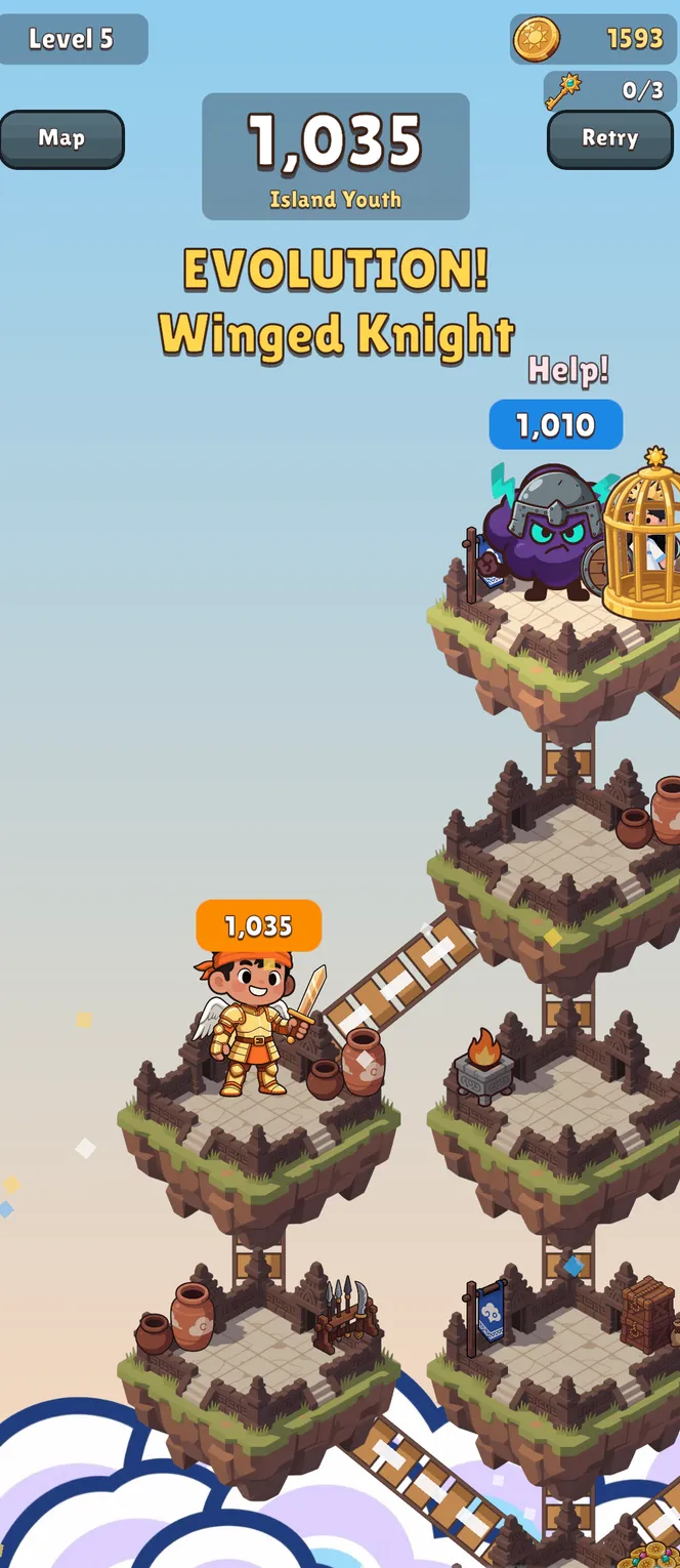 Arka evolves into the Winged Knight while climbing a tower